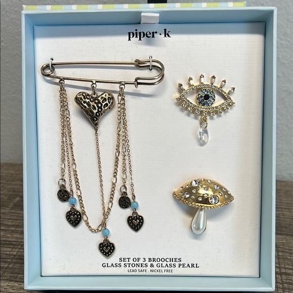 Piper K | Evil Eye 🪬 / Mushroom / Heart / Boat Bag Pins or Brooch Set - Picture 1 of 11